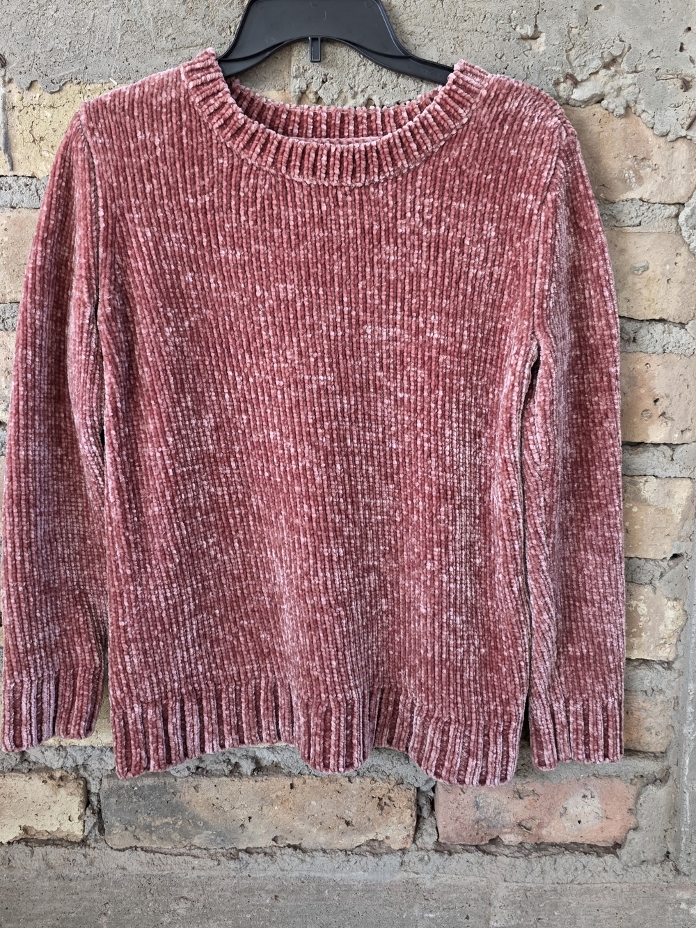 ​Orvis Dusty Rose Pink Chenille Velvet Ribbed Crewneck Long Sleeve Sweater small